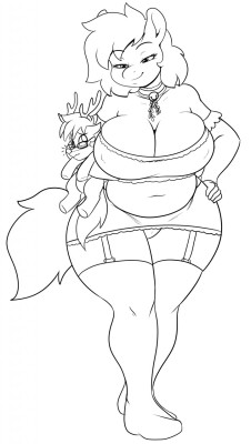 woobisboobies:  A gift from from KingofKOF.  Art by Skidd Ruby in a sexy holiday outfit, holding a small reindeer Swirl; who looks very worried about Ruby’s intentions, and justifiably so.