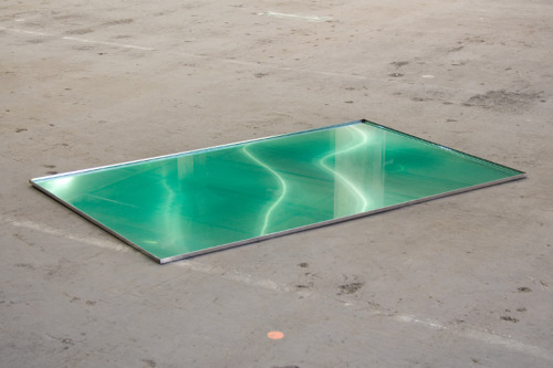 Steve Bishop Φ III, 2011, Listerine &lsquo;freshburst&rsquo;, stainless steel, 196 x 121 x 2 cm http