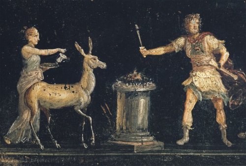 historyfilia:An ancient Fourth-Pompeian-Style Roman wall painting depicting a scene of sacrifice in 