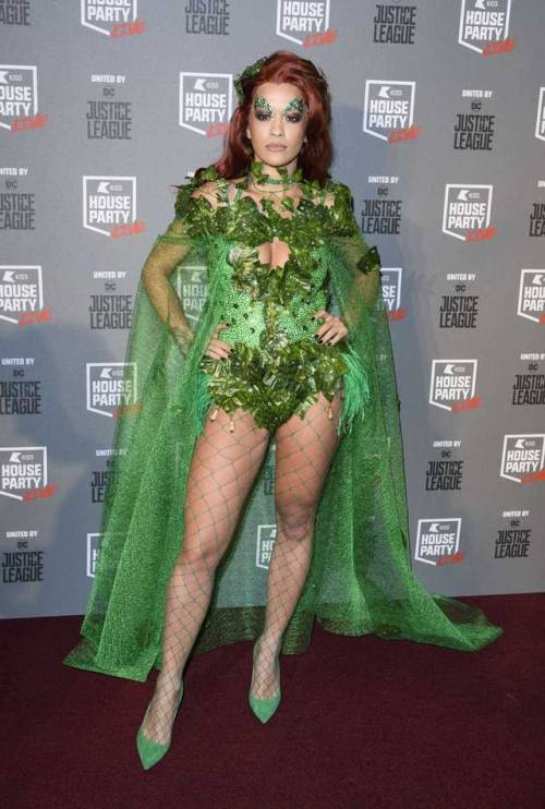 Rita Ora in green fishnets pantyhose
