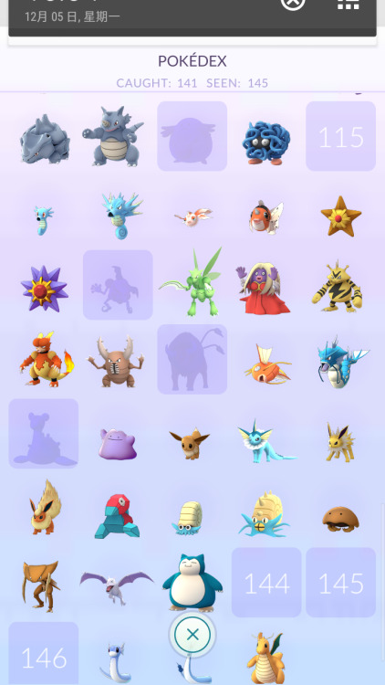141caught! The only ones left excluding those continent exclusives are Chansey and Lapras.