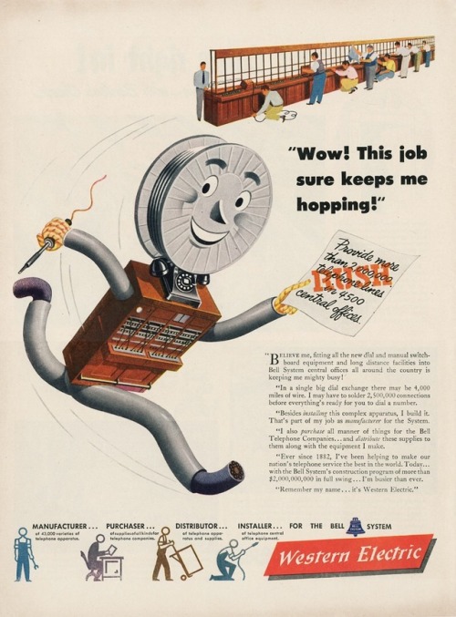 1946 Western Electric ads.These come from a site called “Dennis Markham’s Classic Rotary Phones”, th