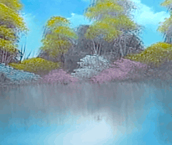pbsarts:  giffing-and-bullshit: Riverside Escape Oval  Today would have been Bob Ross’71st birthday 