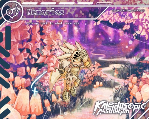 Gallahad from “Sonic and the Black Knight” is walking into an enchanted grove with a clear river running through. The forest behind them glows purple and pink with motes of light floating down.