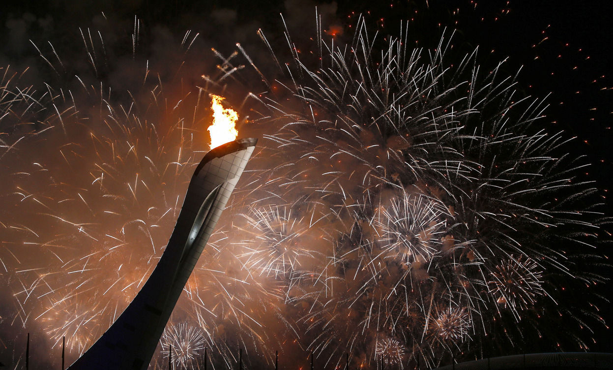 From Sochi 2014: The Opening Ceremony, one of 41 photos total. Fireworks explode after the lighting of the Olympic Cauldron, during the opening ceremony of the 2014 Sochi Winter Olympics, February 7, 2014. (Reuters/Shamil Zhumatov)