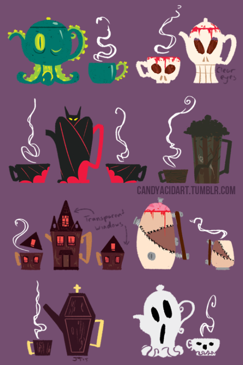 candyacidart:Tea Horror! Prop concepts for horror-themed tea sets. Digital, 2015.These were a lot of