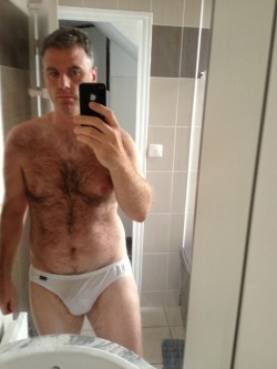 jockeyboydfw:  dad in white bikinis takes selfie