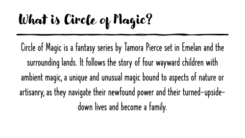 oklahoma2019:Here is my long-promised recommendation post for the Circle of Magic books by @tamorapi