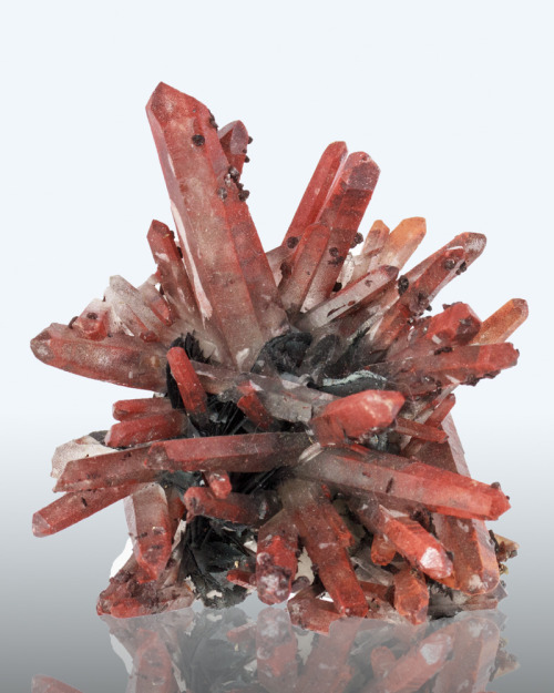 Red Quartz on Hematite rosettes - China