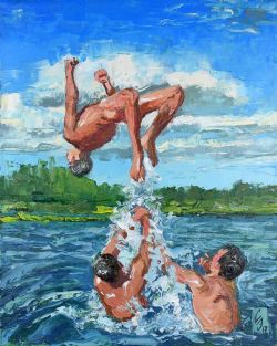 enchantemoimerlin:    Sergey Sovkov    “Somersault over the Water”, 2017 oil canvas 30x24  