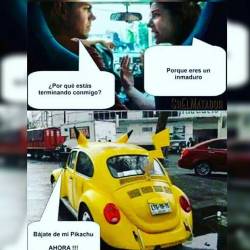 srelmatador:  ¿Inmaduro? Que maduren las frutas. … #Pikachu #Carro #Car #Pokemon #Inmaduro #Madurez #yellow #taxi #Novios #novia #noviazgo #Amor #AmorEs #Pareja #romance #chiste #SrElMatador #ElSalvador …
