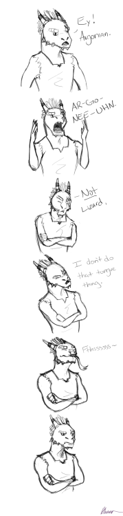 rainsong777:  Jaum is sick of being called a lizard. one guy in Falkreath called him a boot. A boot. I found that highly offensive actually this is referenced from a scene in Mulan btw; I haven’t seen anyone do this yet so… 