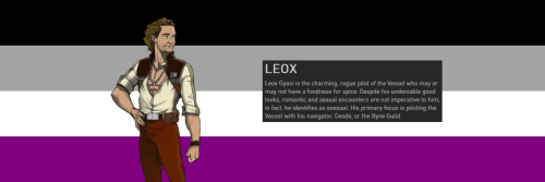 Leox Gyasi is the charming, rogue pilot of the Vessel who may or may not have a fondness for spice. 