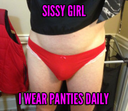 femdomsrule:  Sissy Michelle in her red panties.
