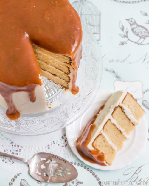 Brown Butter Cake with Vanilla Bean Icing and Salted Caramel   For the salted caramel: 200g sugar (a