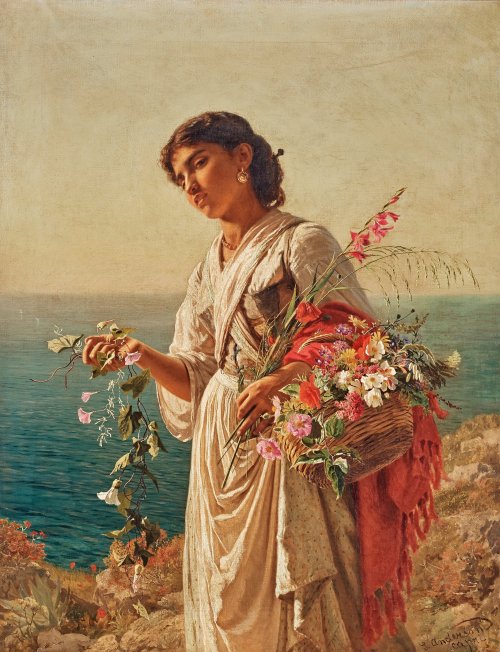 pintoras: Sophie Anderson (English, 1823 - 1903): Flower Girl, Scene from Capri (via Bukowskis)
