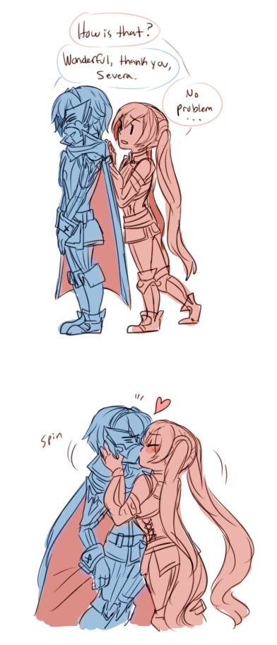 (nothing new, just drawing out the image of severa doing lucina’s hair for marth