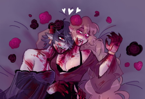 my oc Levi and his wife Giselle (she belongs to @tokias !) they’re vampires and love to bite e