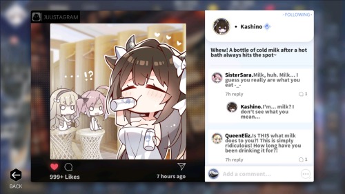 I love Azur Lane’s in-game “instagram”. It’s so much fun to see the ship-girls interact with each ot