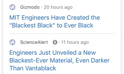 katy-l-wood:gingerlovesio:gingerlovesio::Vantablack™ is no longer the blackest black. Congratulations to MIT.Watch Stuart get the rights to this and ban anish kapoor from it SHHDGSFSGHDSHThis saga continues to be delightful.