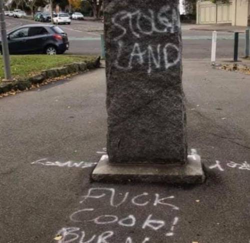 Captain Cook monument vandalised in Fitzroy, Melbourne