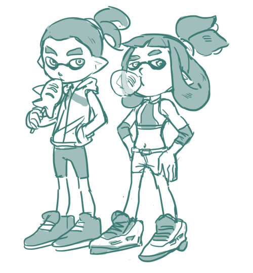 shounenkings:  MORE SPLATOON TWITTER DOODLES also the squid with the cute hairdo is 8oo​’s design.. :3c