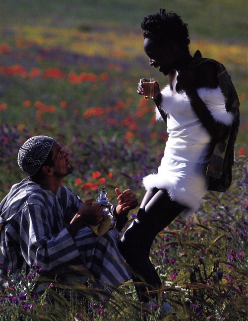 dynamicafrica:Ugandan model Kiara Kabukuru in an editorial for Elle (US) in June 1994 titled ‘Field Of Dreams’ and photographed by Gilles Bensimon in Marrakech, Morocco. This is one of my most favourite fashion editorials as rarely do we see these