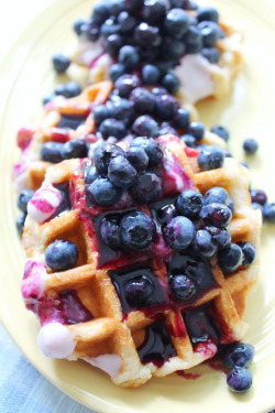 verticalfood:  Belgian Waffles with Blueberry Infused Maple Syrup 