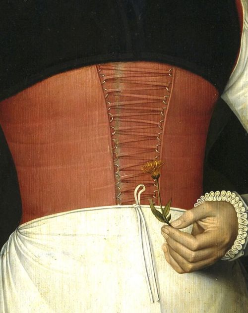 Adriaen van Cronenburg, Portrait of a Lady Holding a Flower (detail), 1567