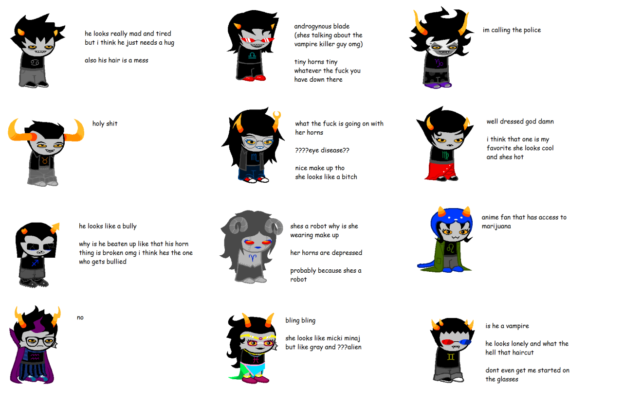 soveryvantastic:  capriciousdumbass:  lolinepeta:  my sisters thoughts on some trolls