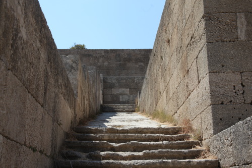 shatteryourleaves:The ancient stadium and theater from the Acropolis of Rhodes Town, originally cons