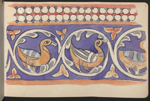 Watercolour illustrations of 9th century Abbasid wall paintings of birds  Reconstructed from fragmen