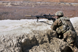 militaryarmament:  A U.S Army soldier with 2nd Battalion, 23rd Infantry Regiment, provides security for Afghan National Army engineers during Operation Southern Fist III in the district of Spin Boldak, Kandahar province, Afghanistan. March 4, 2013.