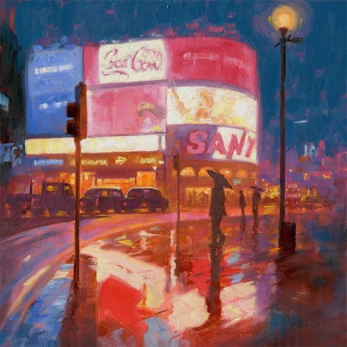 Mark Harrison (British, b. 1951, Leicester, England) - Piccadilly Circus, Paintings: Oil on Board