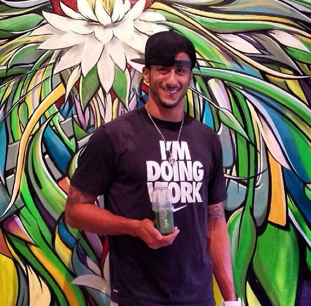 lovethose49ers:  Colin at The Juice Spot in Miami which is owned by the wife of LeBron