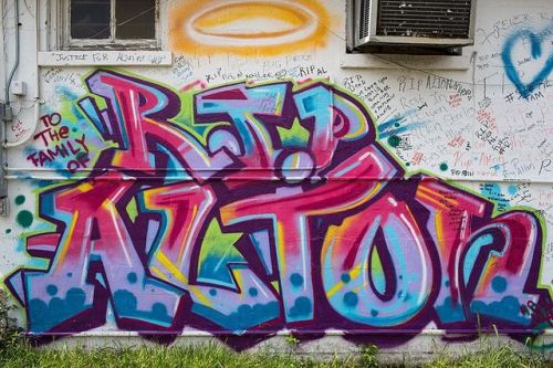 Memorial murals for Alton Sterling, a 37 year old African American man who was killed by police on t