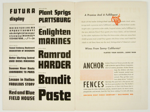 Futura Specimen Booklet, 1930s. From Bauer Alphabets Inc., USA. Via Herb Lubalin Study Center
