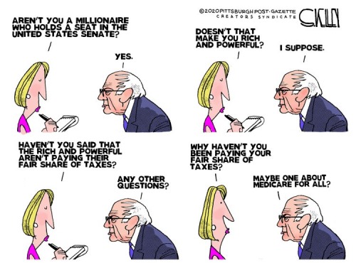 his taxes already a long-settled question, bernie steers the interview toward a substantive issue. a