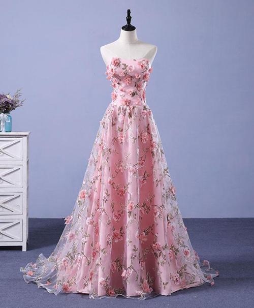 shopluu: pink tulle appliqué long prom buy here: shopluu