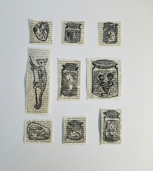 Three new sets of faux postage stamps, available on katarinanavane.etsy.com