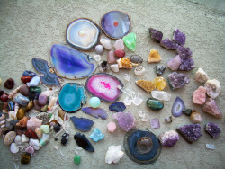 cosmicmoonlightx:  My crystal collection gently growing full of natural / treated / man made crystals &lt;3 