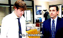 dundermifflinscranton:  Michael has asked Pam and me to dinner at least nine times and every time we
