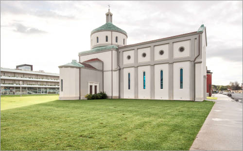 Chiesa di Santa Rosa (1934), Area Centro Servizi, Calambrone (PI), Italy.  Architect: Ghino Venturi 