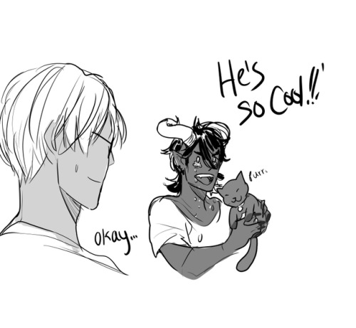 crimson-chains:Devil and Cabernet ^^Just some fun little sketches! :DDDDevil is allergic to cats, bu