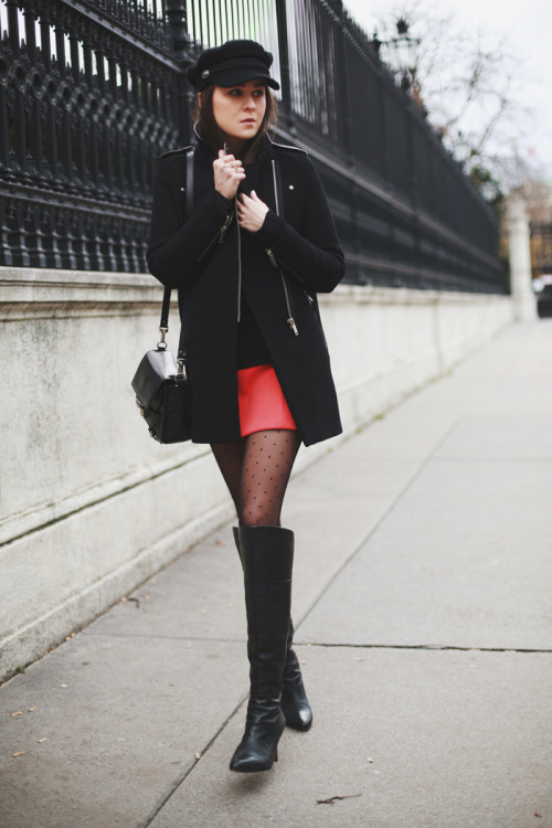 Fashion blogger Andy Torres from stylescrapbook in Coach over-the-knee boots.SourceCoat- ZARA  