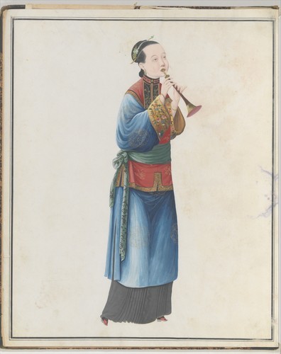 Watercolor of musician playing sona, late 18th century, Musical InstrumentsGift of Lawrence Creshkof