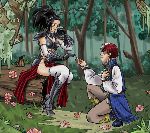 yamilluvia:  I finally finished coloring it!! It took me longer than I am willing to admit but I am proud of how it turned out.I hope you guys like it! Todoroki and Yaoyorozu from the Fantasy Au Ending :) 