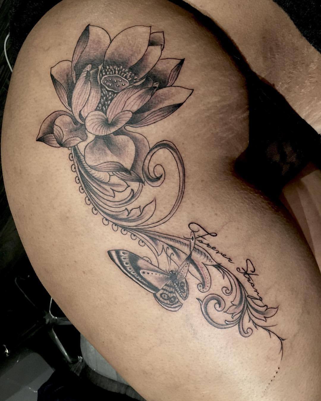 Miguel Angel Tattoo — Lotus flower and butterfly to be Forever Strong,...
