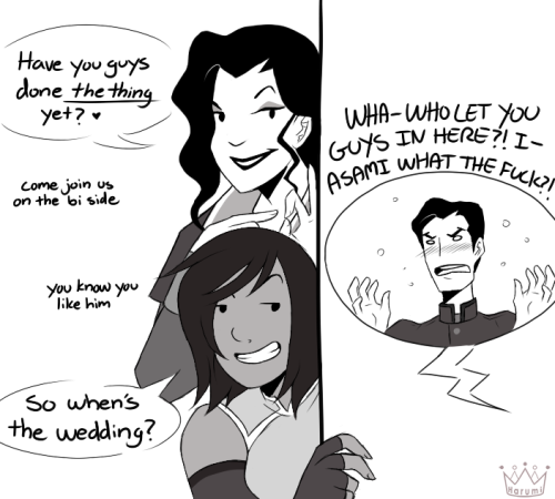 princessharumi:  I headcanon that Mako would willingly still be Wu’s bodyguard until he’s officially abdicated and goes a lot easier on him now that Wu matured and even dotes on him a little more. Meanwhile, Korra and Asami are picking up all these