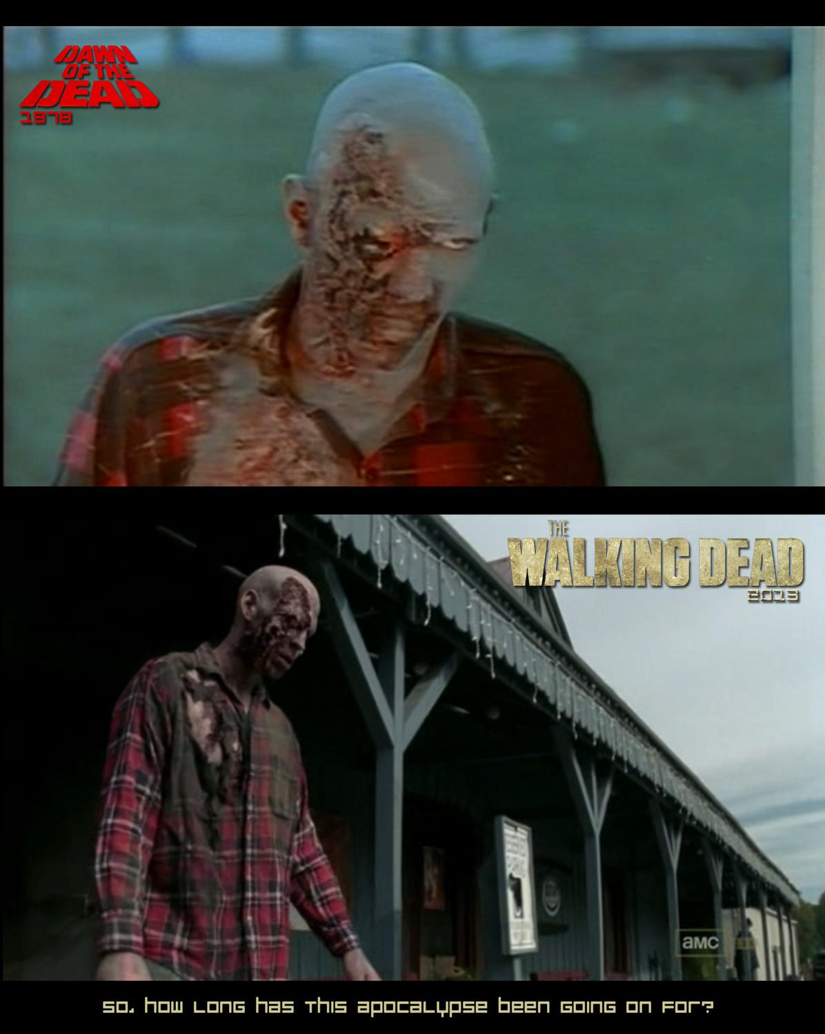 2tp:  Dawn of the dead, 1978The Walking dead, 2013 So, how long has this apocalypse